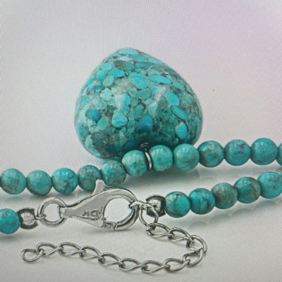 Southwest style 4x4 heart shaped turquoise rhodium over sterling silver - Picture 2 of 3